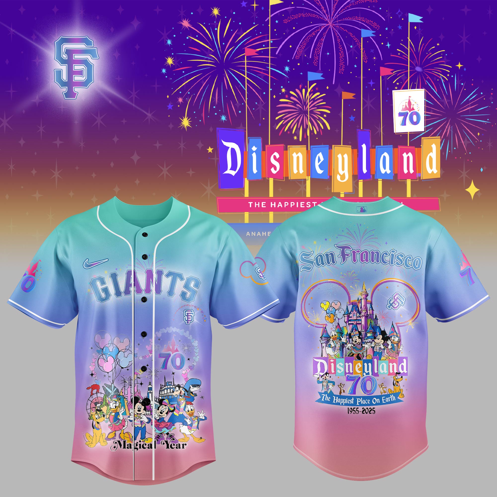 San Francisco Giants X Celebrating Disneyland’s 70th Exclusive Design Custom Baseball Jersey