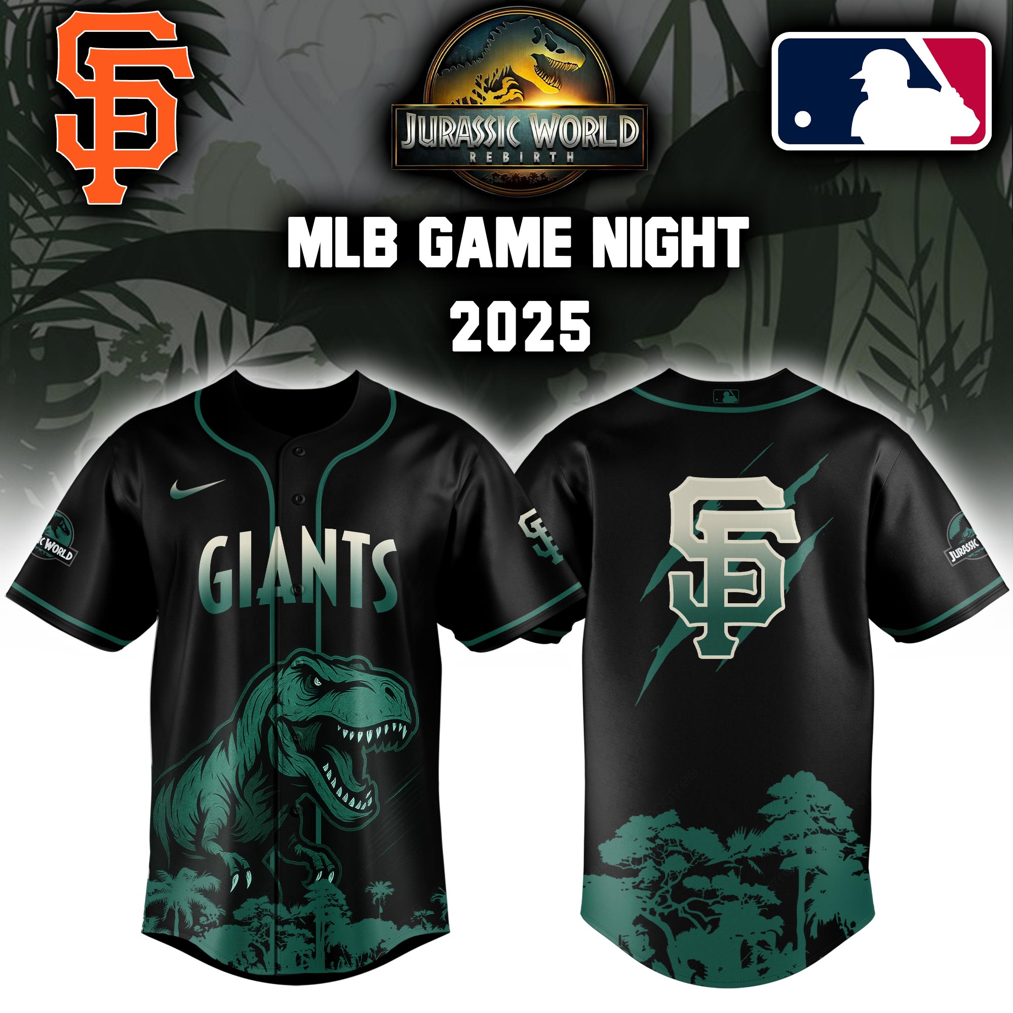 San Francisco Giants X Mlb Jurassic World Custom Baseball Jersey
