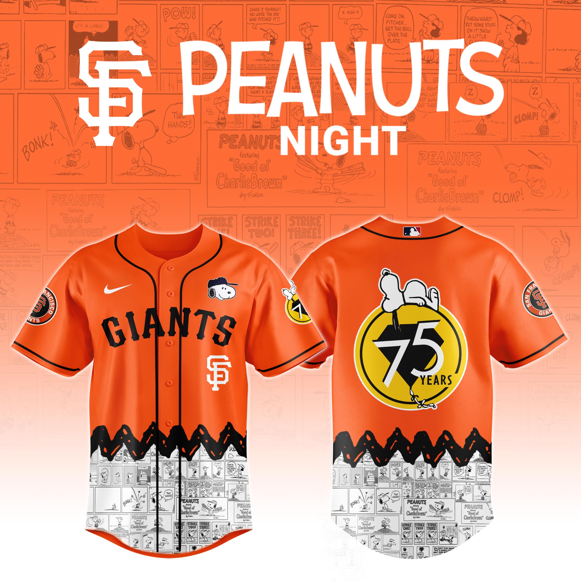 San Francisco Giants X Peanuts Night Custom Baseball Jersey 2025
