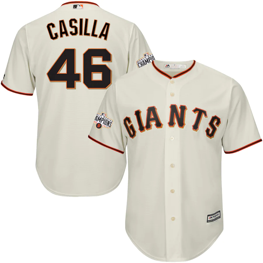 Santiago Casilla San Francisco Giants Majestic World Series Champions Cool Base Baseball Jersey - Cream