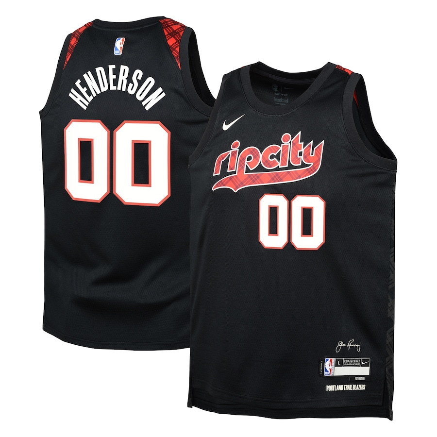 Scoot Henderson 00 Portland Trail Blazers 2023/24 City Edition Swingman YOUTH Basketball Jersey - Black - JS169 