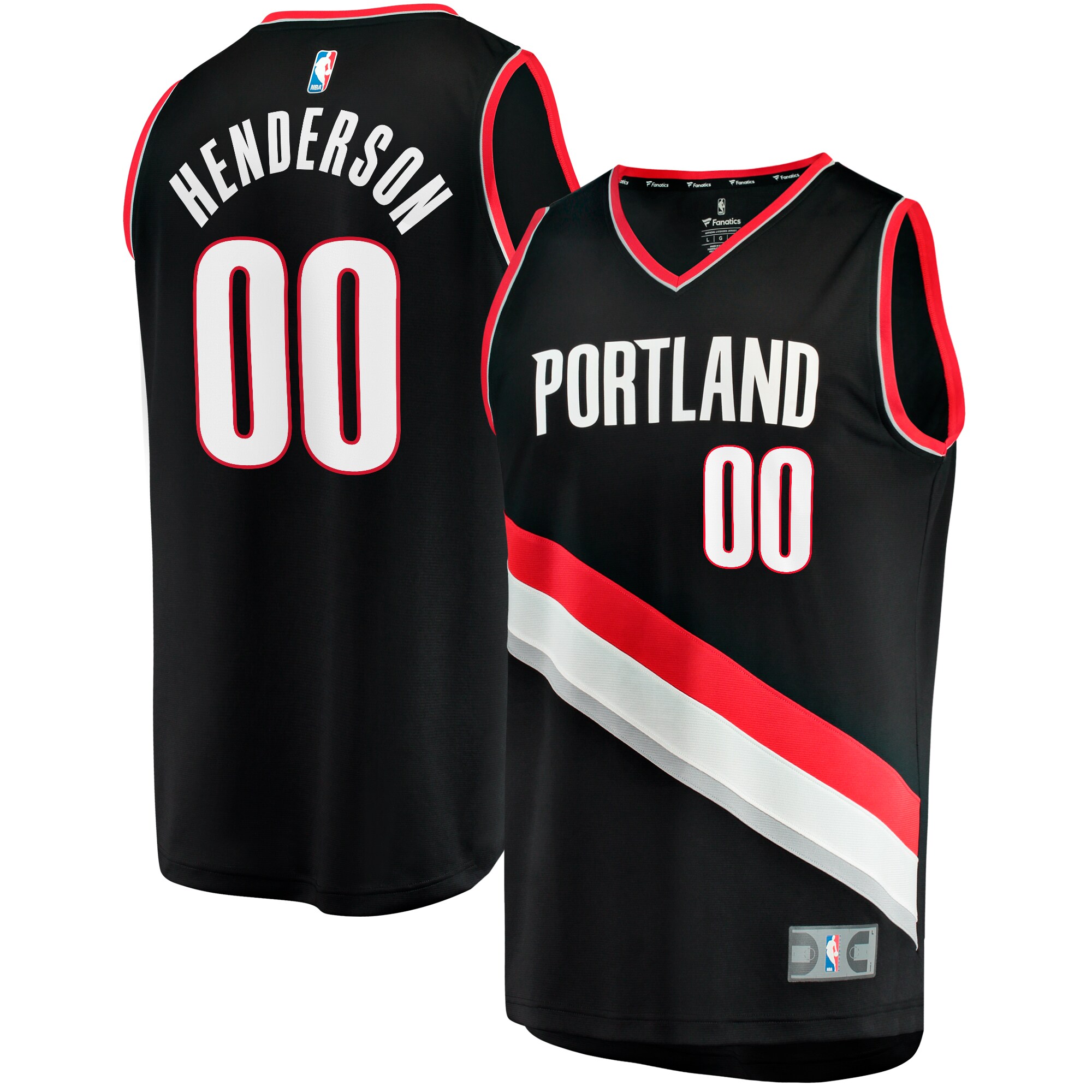 Alternative view of Scoot Henderson Portland Trail Blazers Fanatics Branded 2023 Nba Draft First Round Pick Fast Break Replica Basketball Jersey - Icon Edition - Black