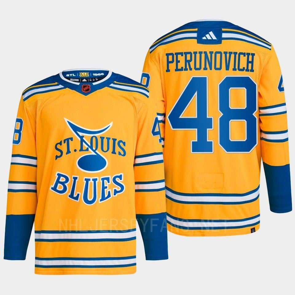Scott Perunovich 48 Reverse Retro 2.0 2022 St. Louis Blues Yellow Hockey Jersey Primegreen - JS992 