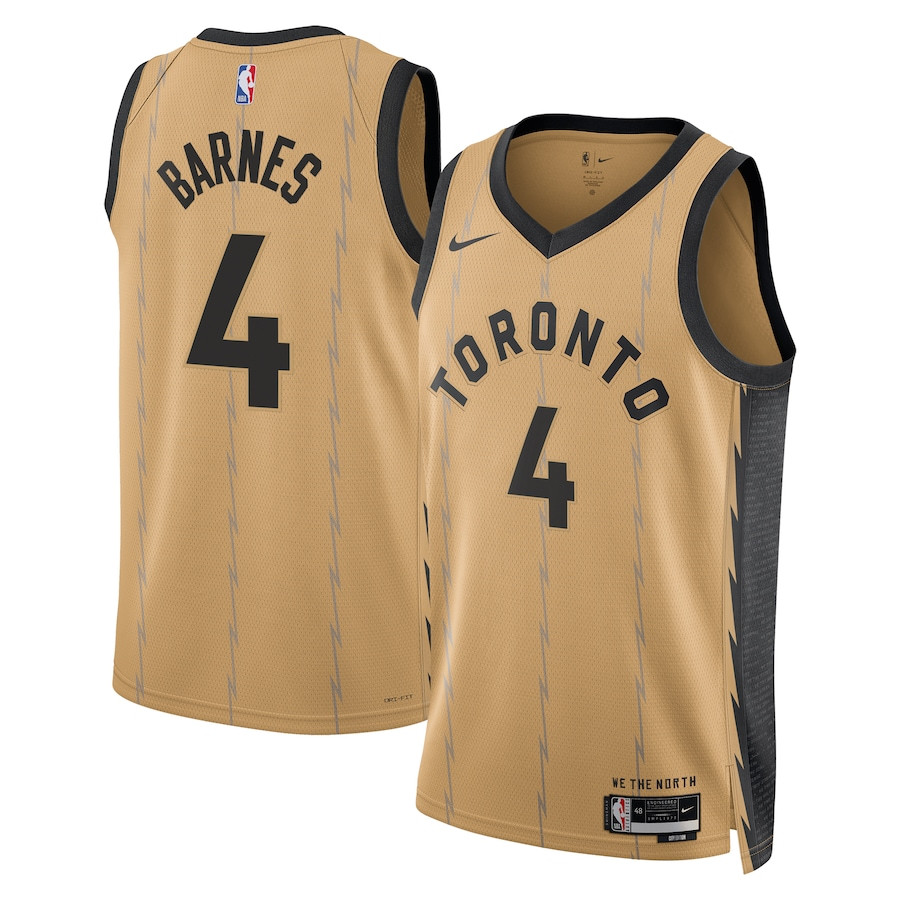 Scottie Barnes 4 Toronto Raptors 2023/24 City Edition Swingman Basketball Jersey - Gold - JS580 