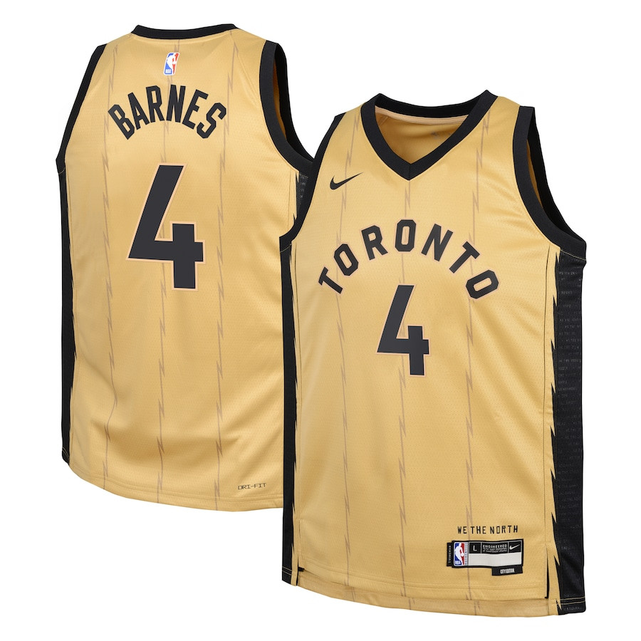 Scottie Barnes 4 Toronto Raptors 2023/24 City Edition Swingman YOUTH Basketball Jersey - Gold - JS804 