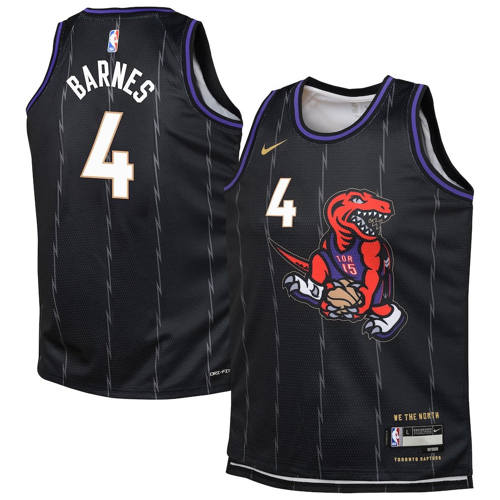 Scottie Barnes 4 Toronto Raptors 2024/25 Swingman Player YOUTH Basketball Jersey - City Edition - Black - JS942 