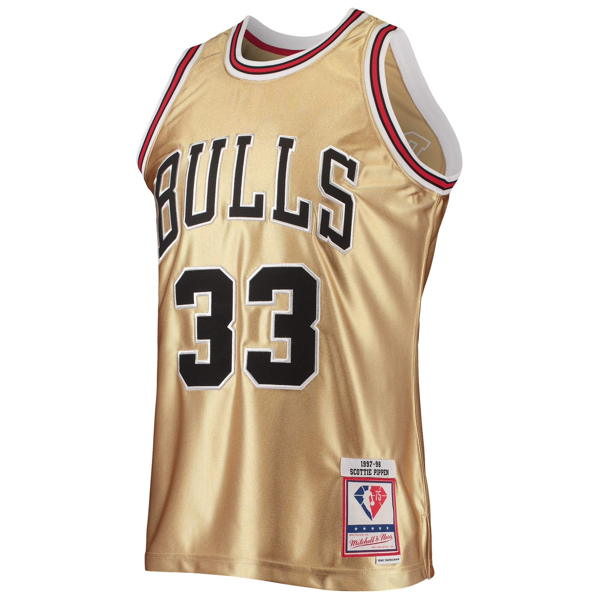 Alternative view of Scottie Pippen Chicago Bulls Mitchell & Ness 75th Anniversary 1997/98 Hardwood Classics Swingman Basketball Jersey - Gold