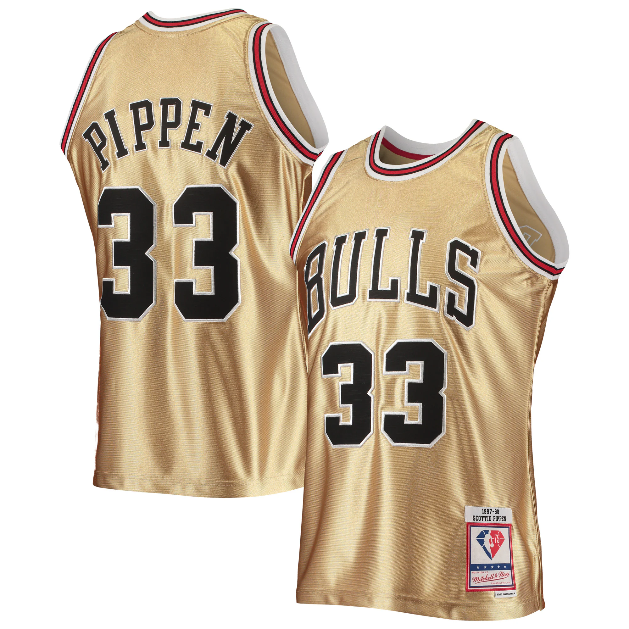Scottie Pippen Chicago Bulls Mitchell & Ness 75th Anniversary 1997/98 Hardwood Classics Swingman Basketball Jersey - Gold