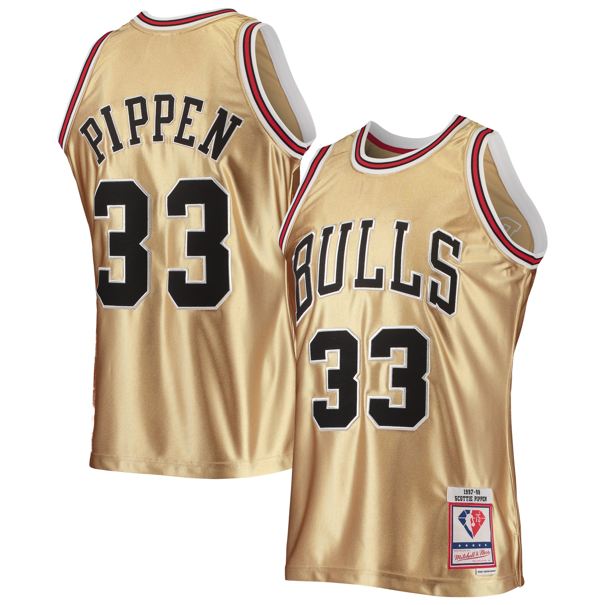 Scottie Pippen Chicago Bulls Mitchell & Ness 75th Anniversary 1997/98 Hardwood Classics Swingman Basketball Jersey - Gold