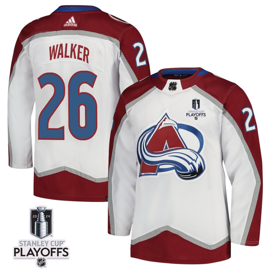 Sean Walker 26 Colorado Avalanche 2024 NHL Playoffs Patch Away Hockey Jersey - Men, White - JS532 