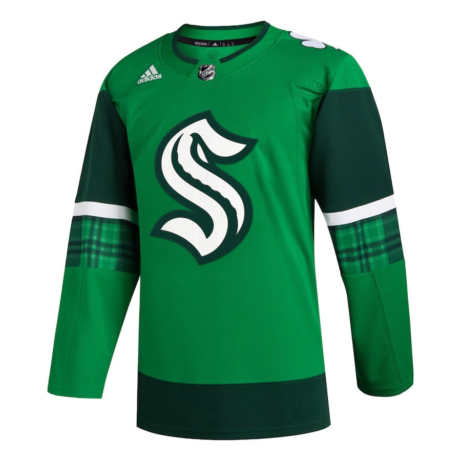 Alternative view of Seattle Kraken 2023 St. Patrick's Day Primegreen Men Hockey Jersey - Kelly Green - JS561 