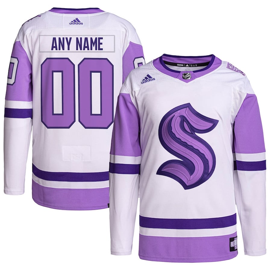 Seattle Kraken Hockey Fights Cancer Primegreen Custom Men Hockey Jersey - White/Purple - JS603 