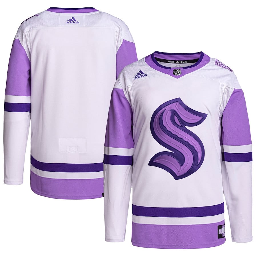 Seattle Kraken Hockey Fights Cancer Primegreen Men Hockey Jersey - White/Purple - JS453 