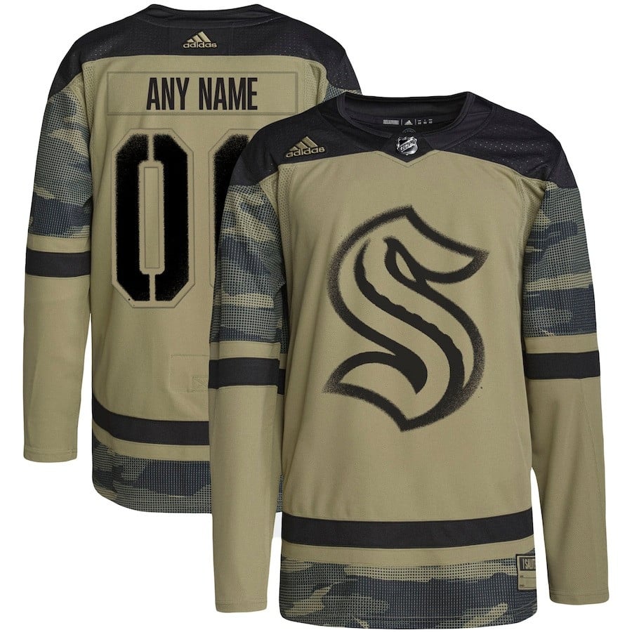 Seattle Kraken Military Appreciation Team Custom Practice Hockey Jersey - Camo - JS416 