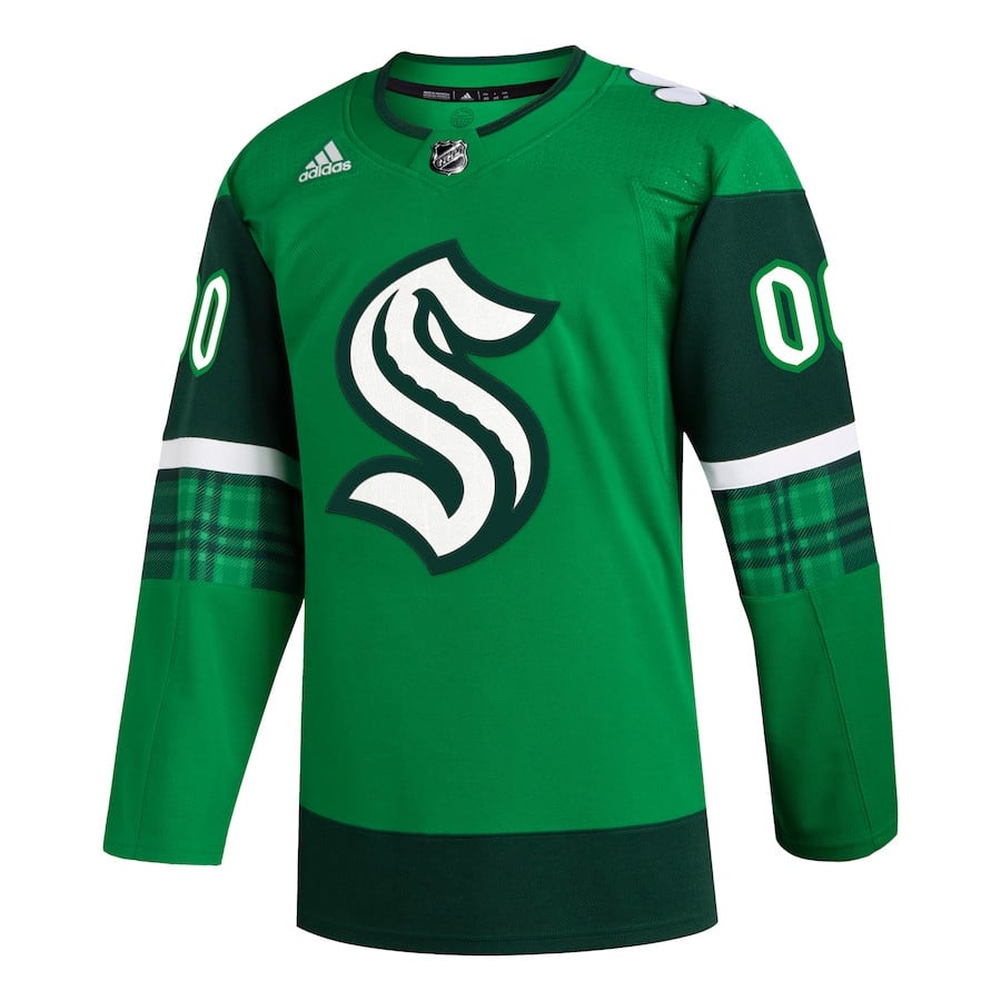 Alternative view of Seattle Kraken St. Patrick's Day Custom Men Hockey Jersey - Kelly Green - JS924 