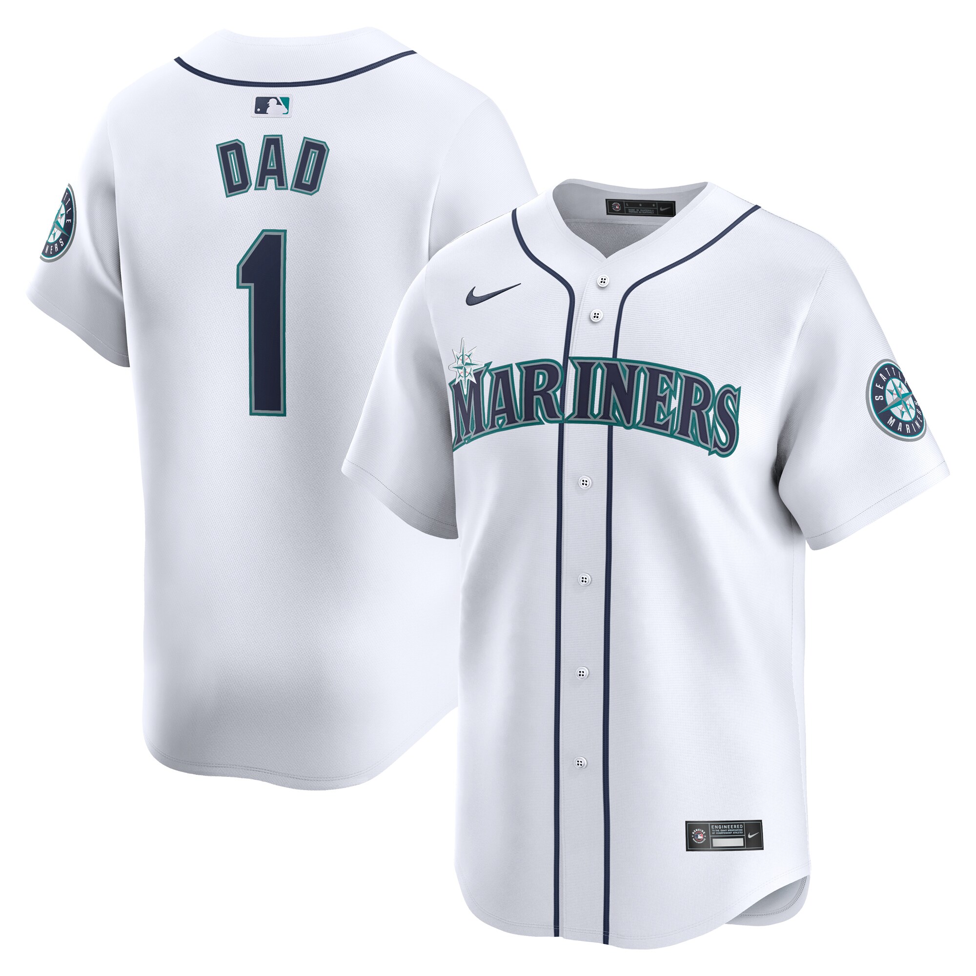 Seattle Mariners #1 Dad Home Limited Baseball Jersey - White