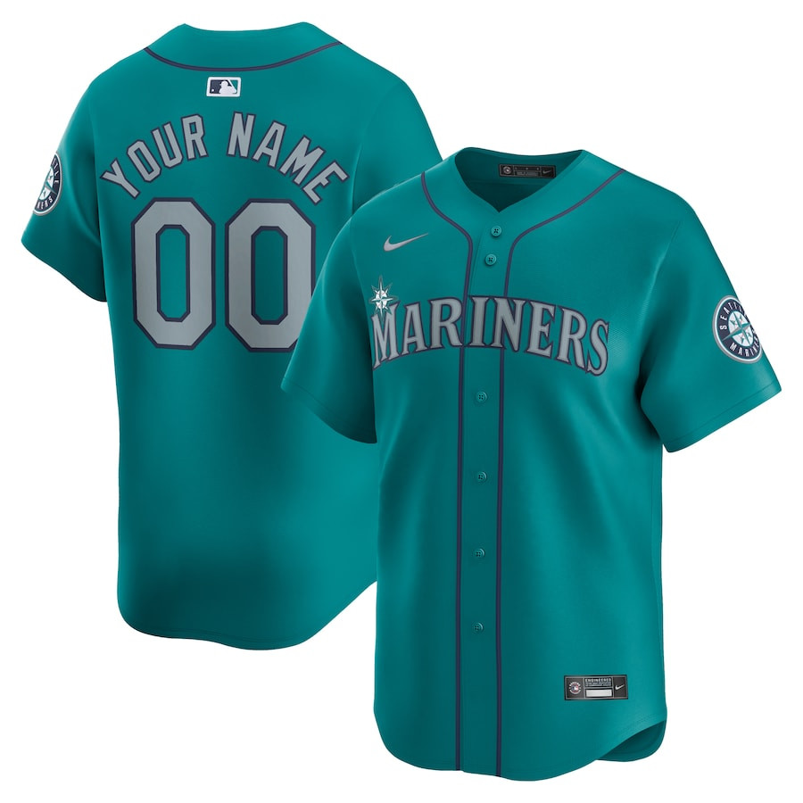 Seattle Mariners Alternate Limited Custom Men Baseball Jersey - Aqua 