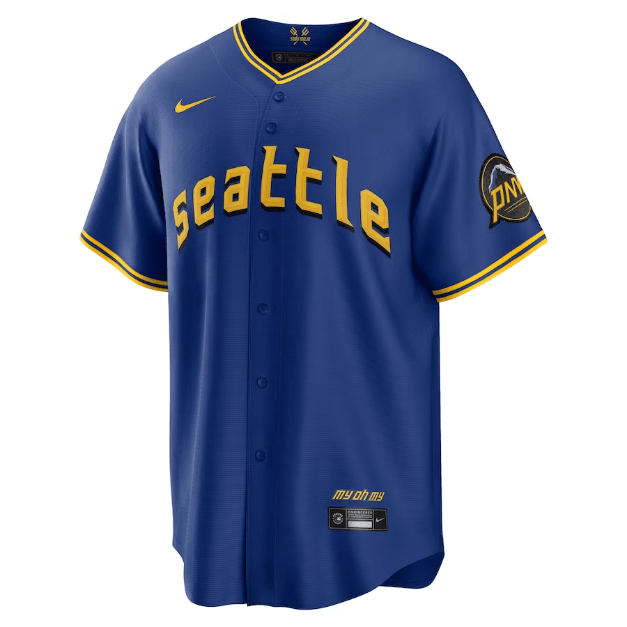 Alternative view of Seattle Mariners Custom 2023 City Connect Game Baseball Jersey - Royal 