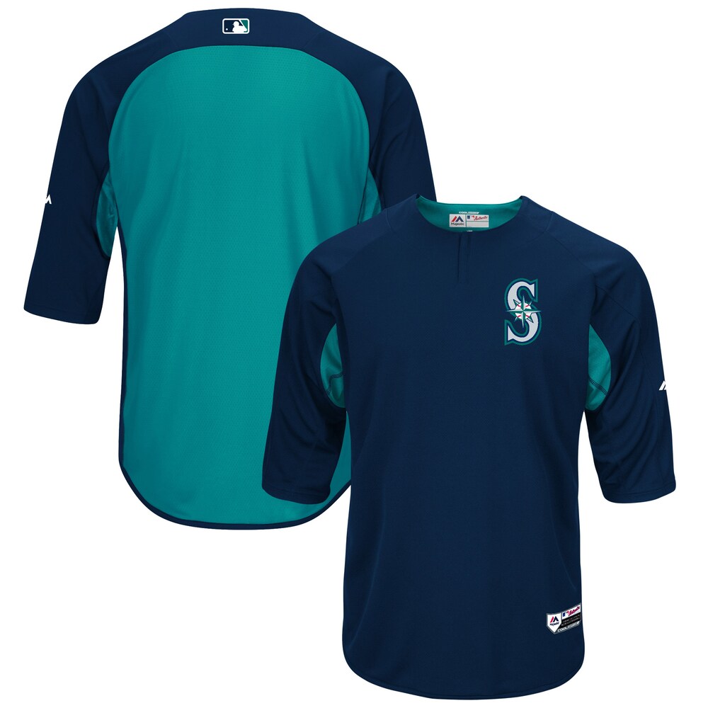 Seattle Mariners Majestic Collection On-field 3/4-sleeve Batting Practice Baseball Jersey - Navy/aqua