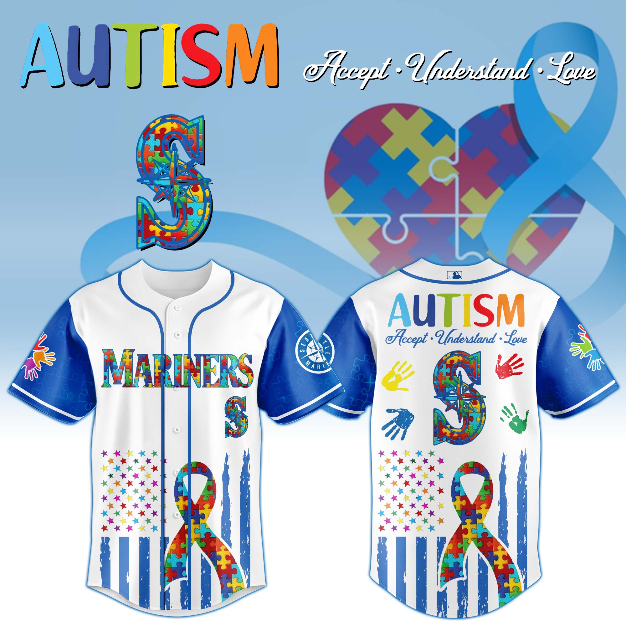 Seattle Mariners Mlb X Autism Awareness Month Custom Baseball Jersey