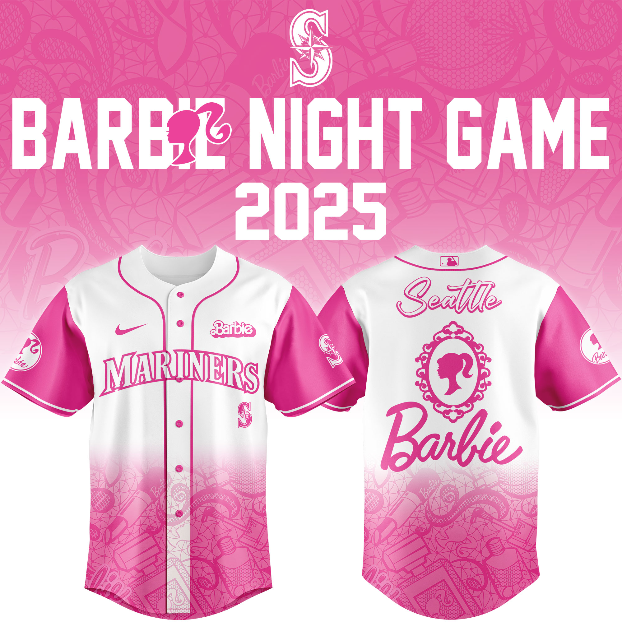 Seattle Mariners Mlb X Barbie Night Custom Baseball Jersey