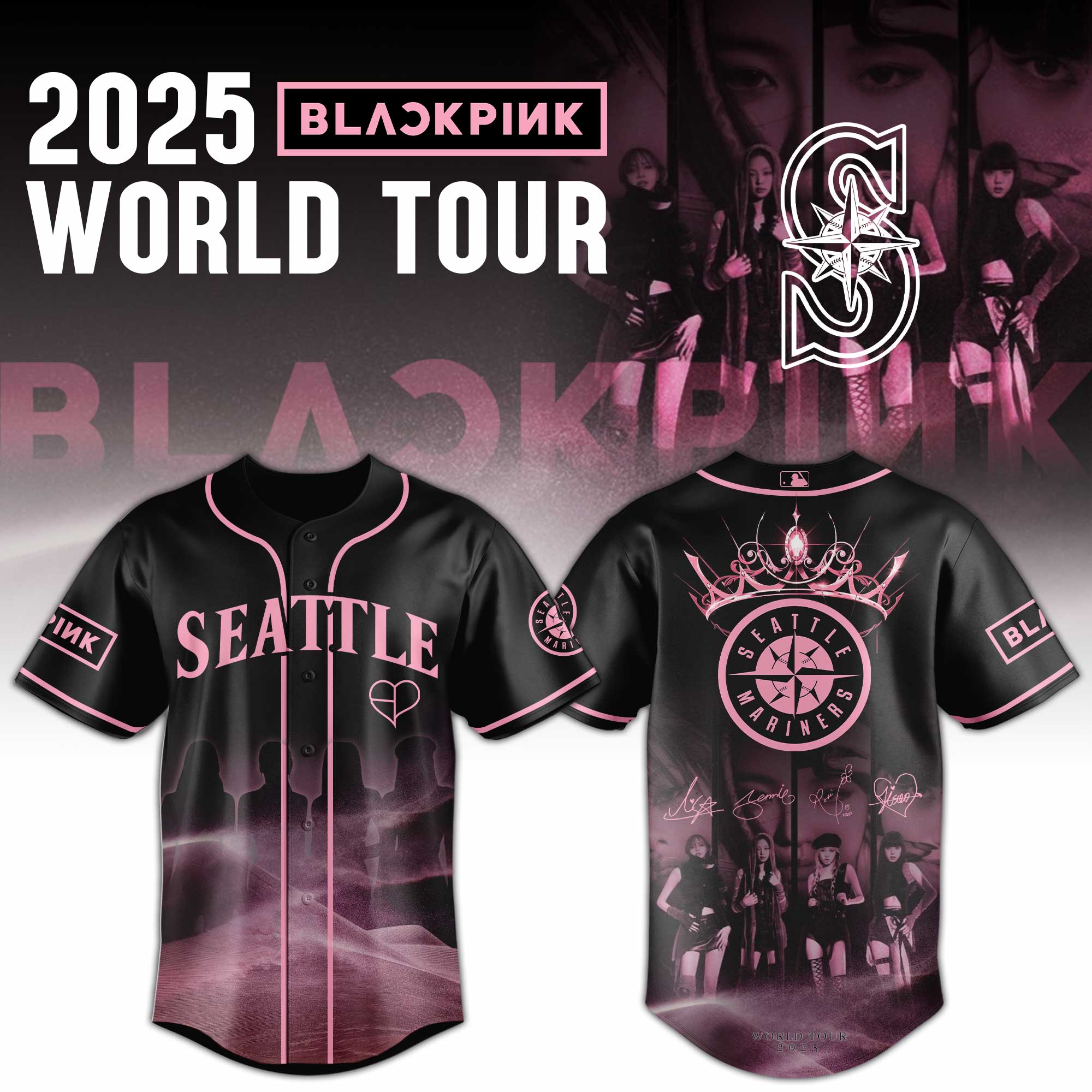 Seattle Mariners Mlb X Blackpink 2025 World Tour Custom Baseball Jersey