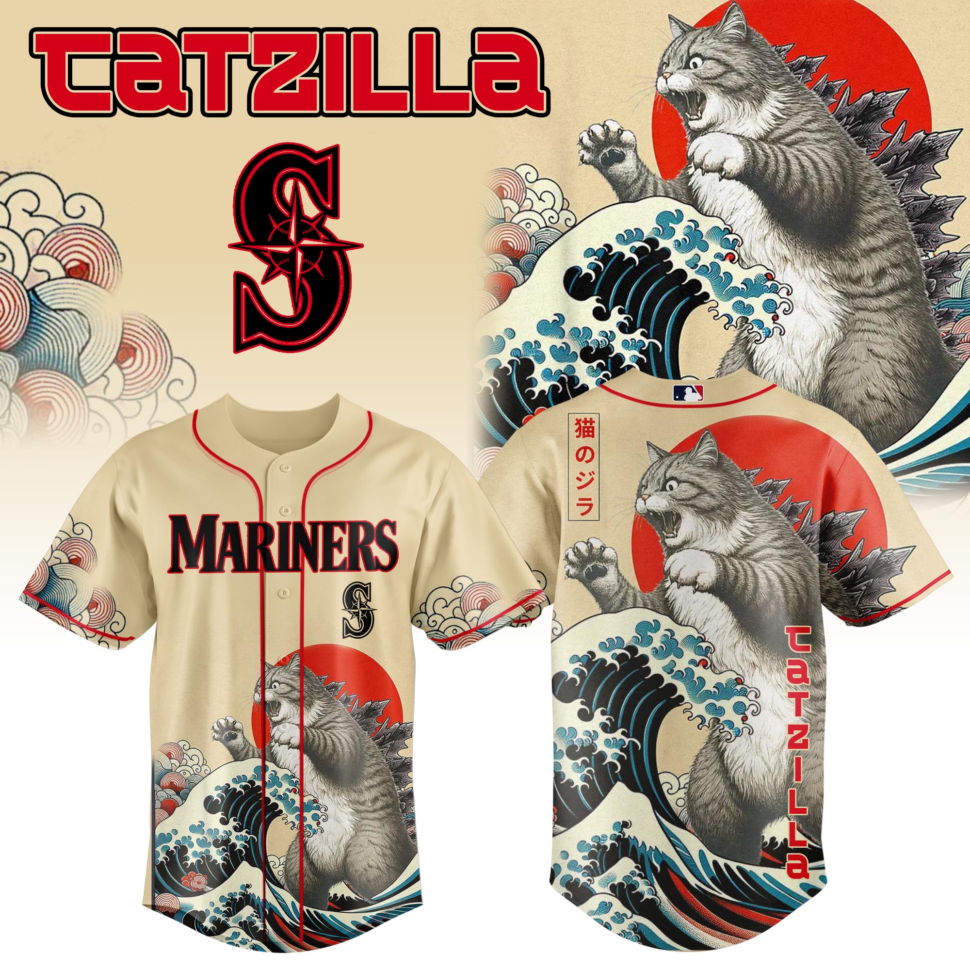 Seattle Mariners Mlb X Catzilla Style Japans Custom Baseball Jersey