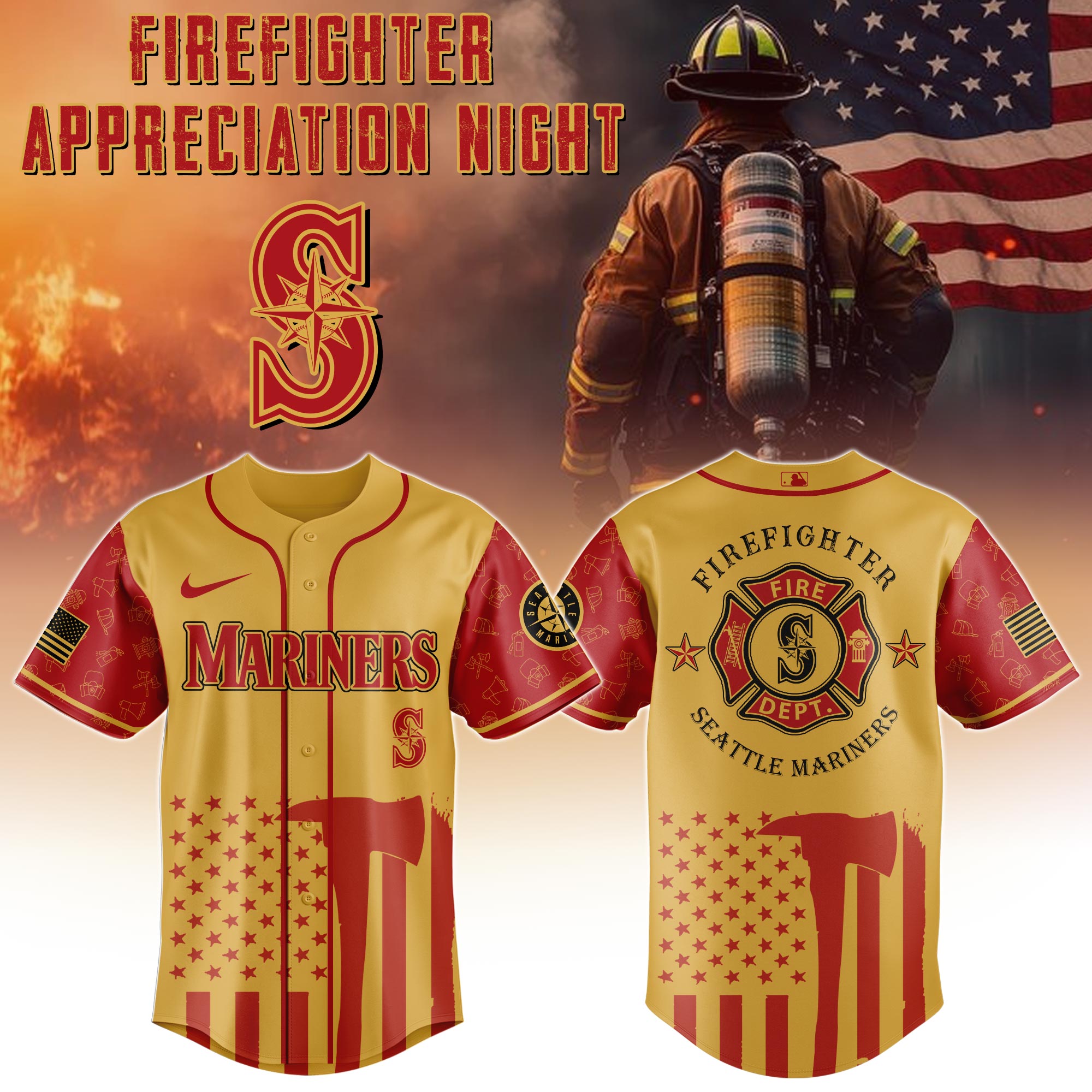 Seattle Mariners Mlb X Firefighter Appreciation Night Special Edition Custom Baseball Jersey 2025