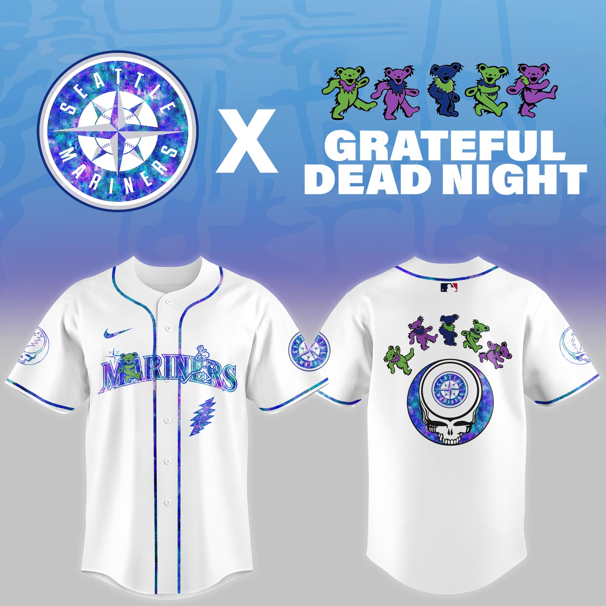Seattle Mariners Mlb X Grateful Dead Theme Night Game Custom Baseball Jersey