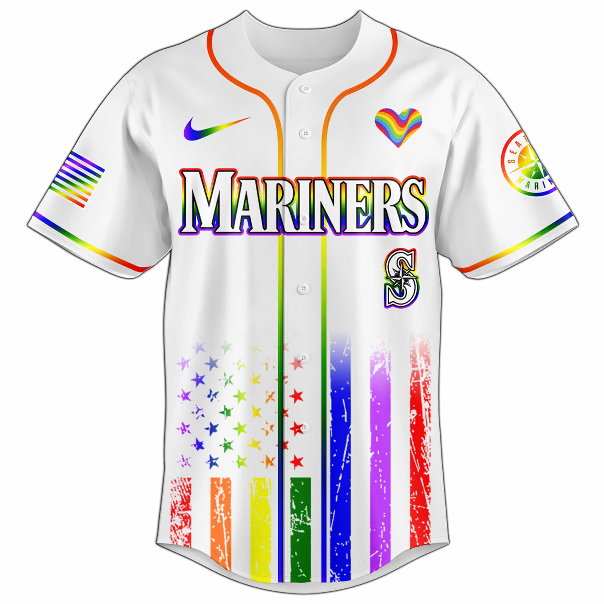 Alternative view of Seattle Mariners Mlb X Happy Pride Month Limited Edition Custom Baseball Jersey 2025