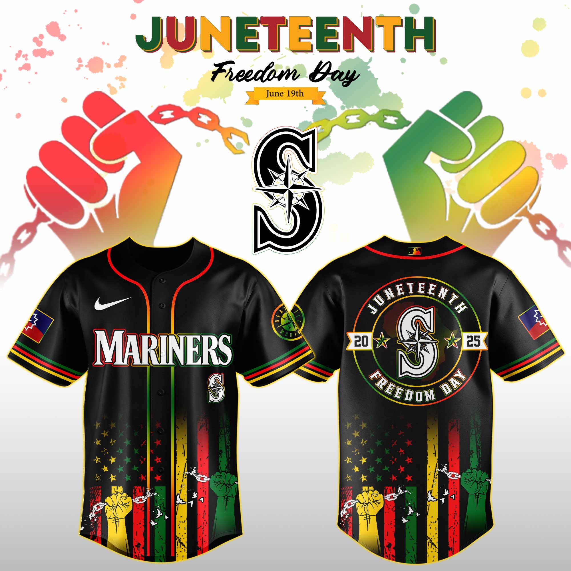 Seattle Mariners Mlb X Juneteenth Day Custom Baseball Jersey Edition Custom Baseball Jersey 2025