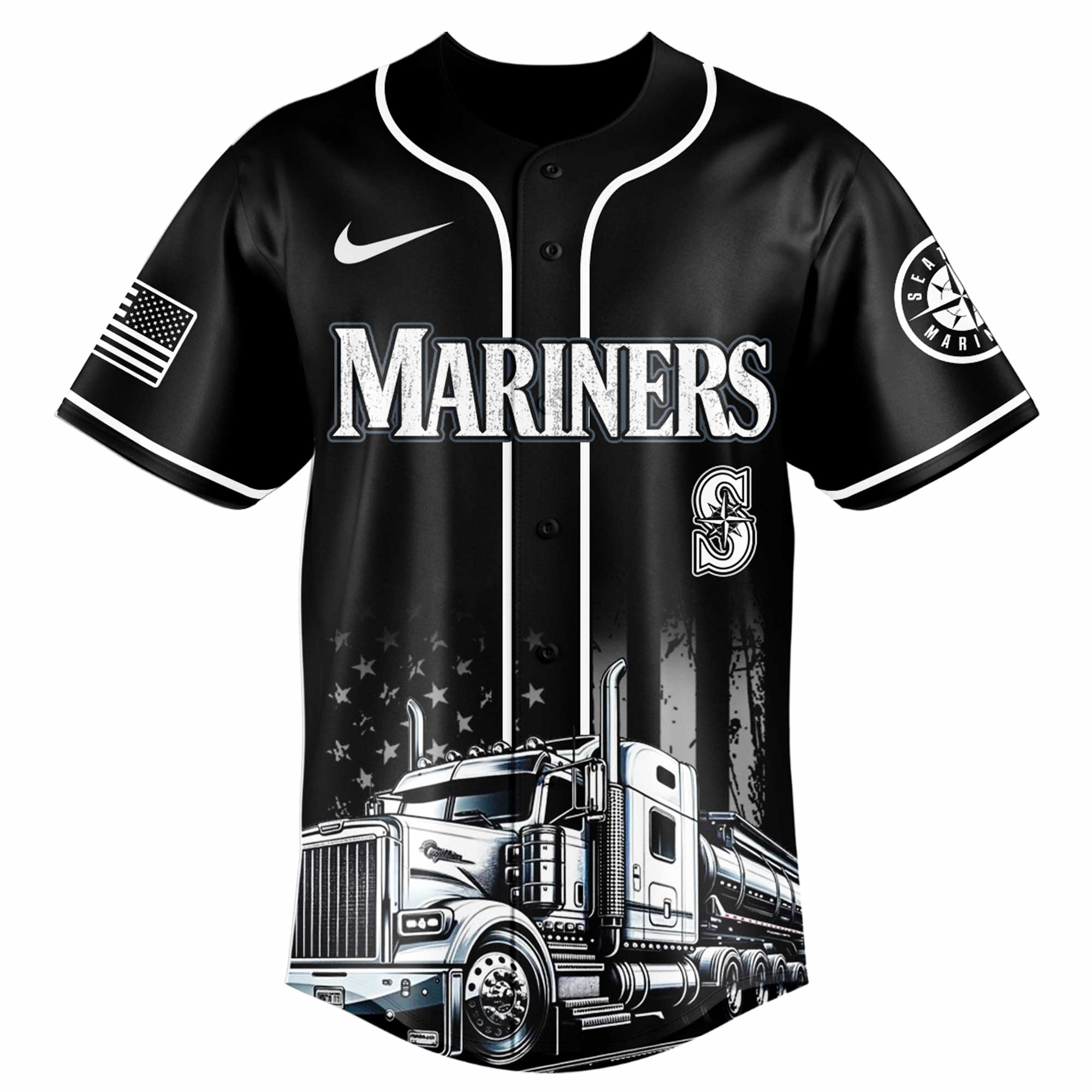 Alternative view of Seattle Mariners Mlb X Nation Truck Driver Appreciation Week Limited Edition Custom Baseball Jersey 2025