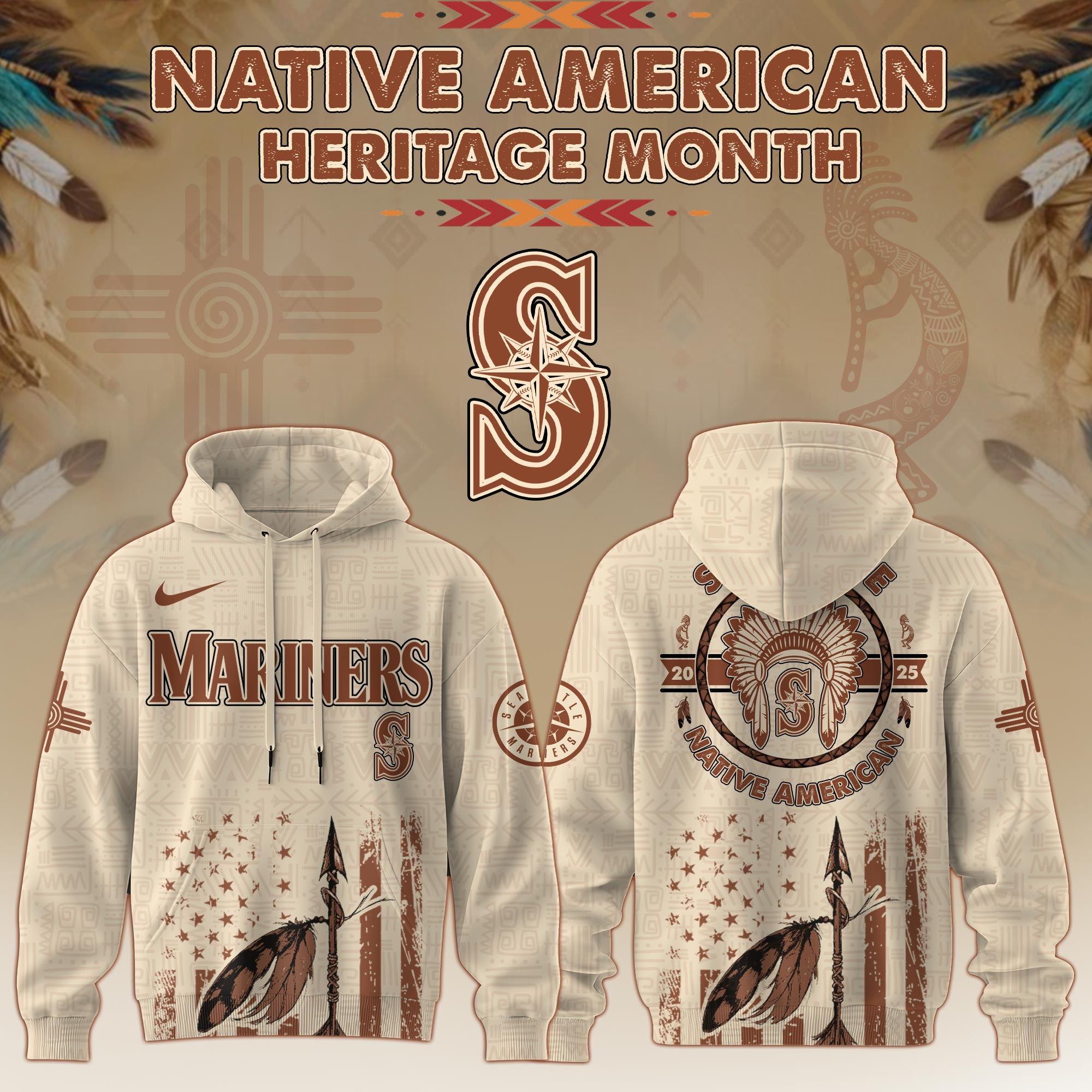 Seattle Mariners Mlb X Native American Heritage Month Mlb Collaboration Custom Hoodie