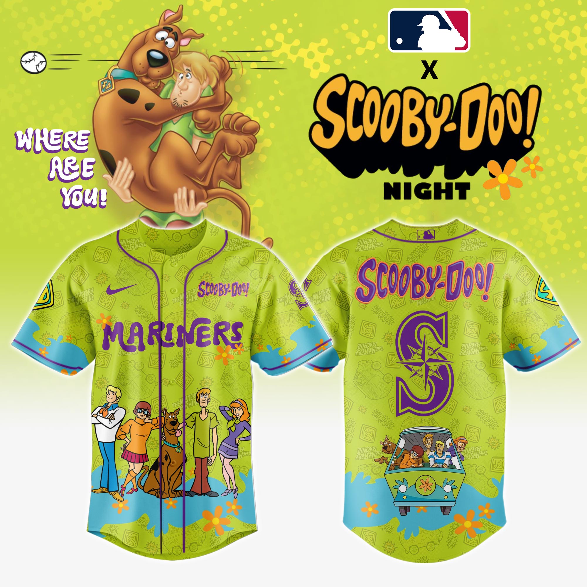 Seattle Mariners Mlb X Scooby Doo Custom Baseball Jersey