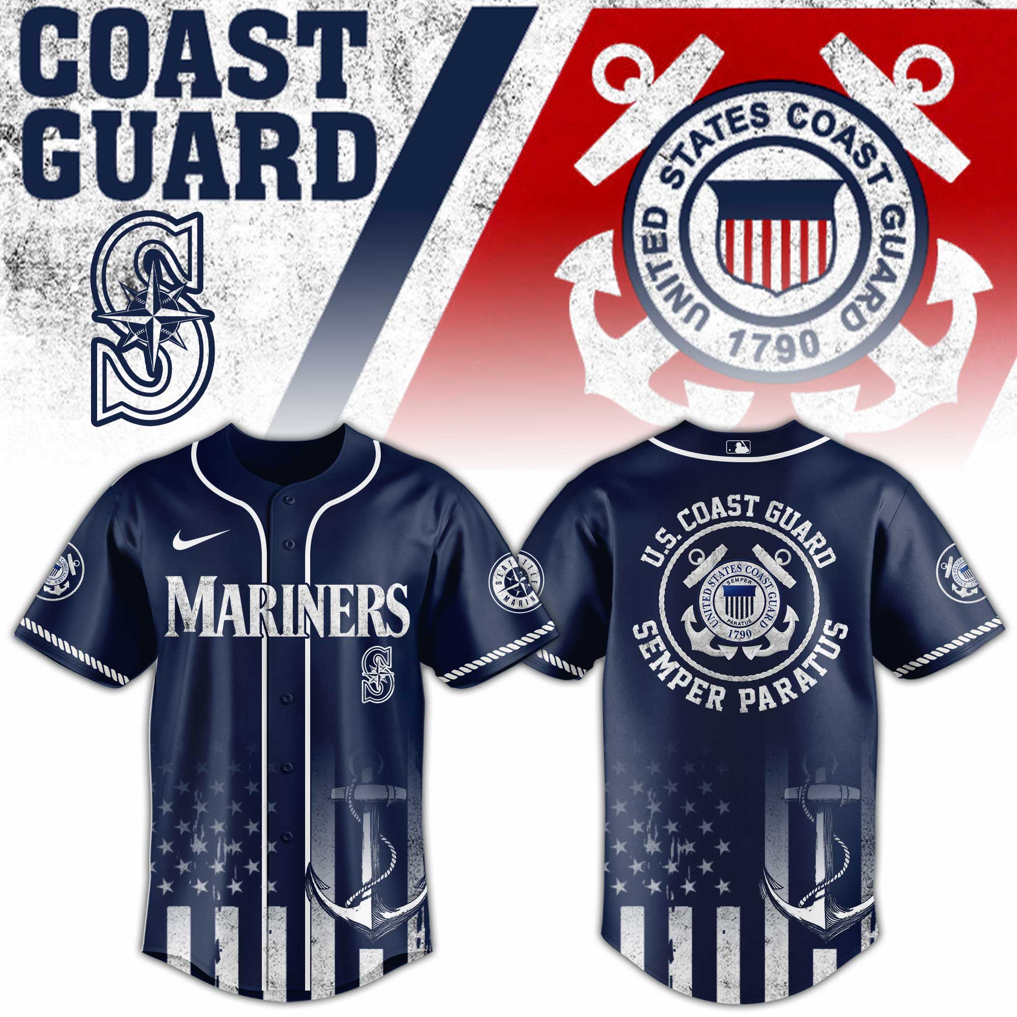 Seattle Mariners Mlb X Usa Coast Guard Custom Baseball Jersey