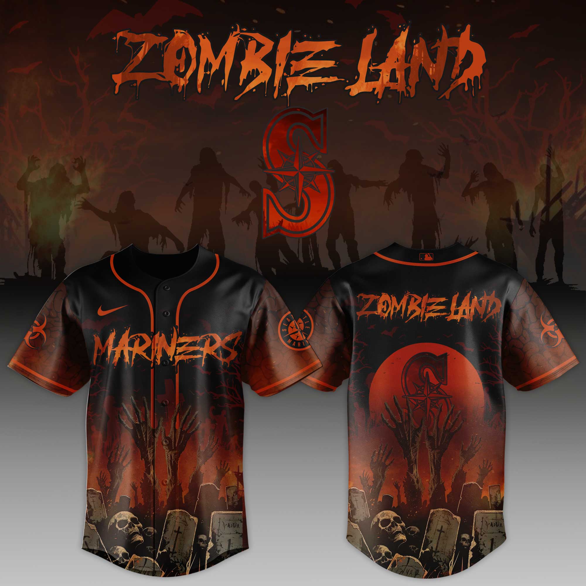 Seattle Mariners Mlb X Zombieland Custom Baseball Jersey