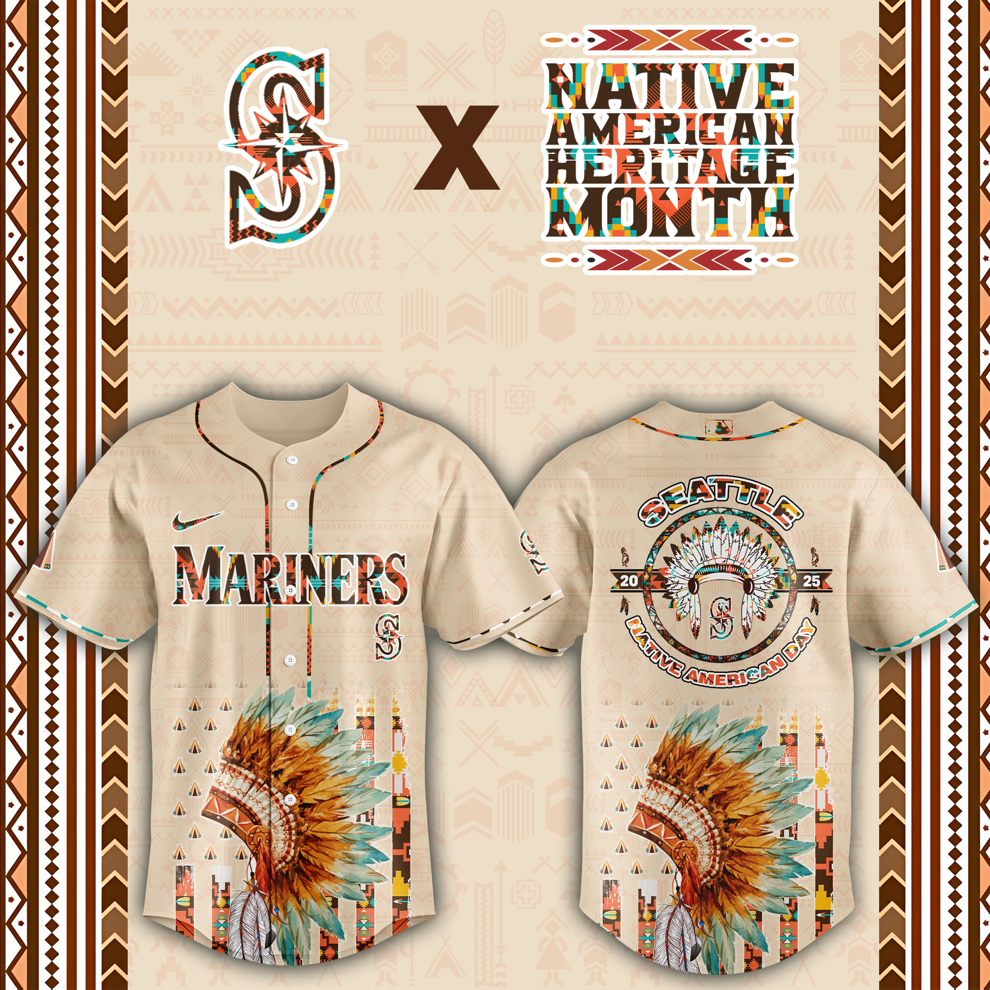 Seattle Mariners Native American Heritage Month Custom Baseball Jersey
