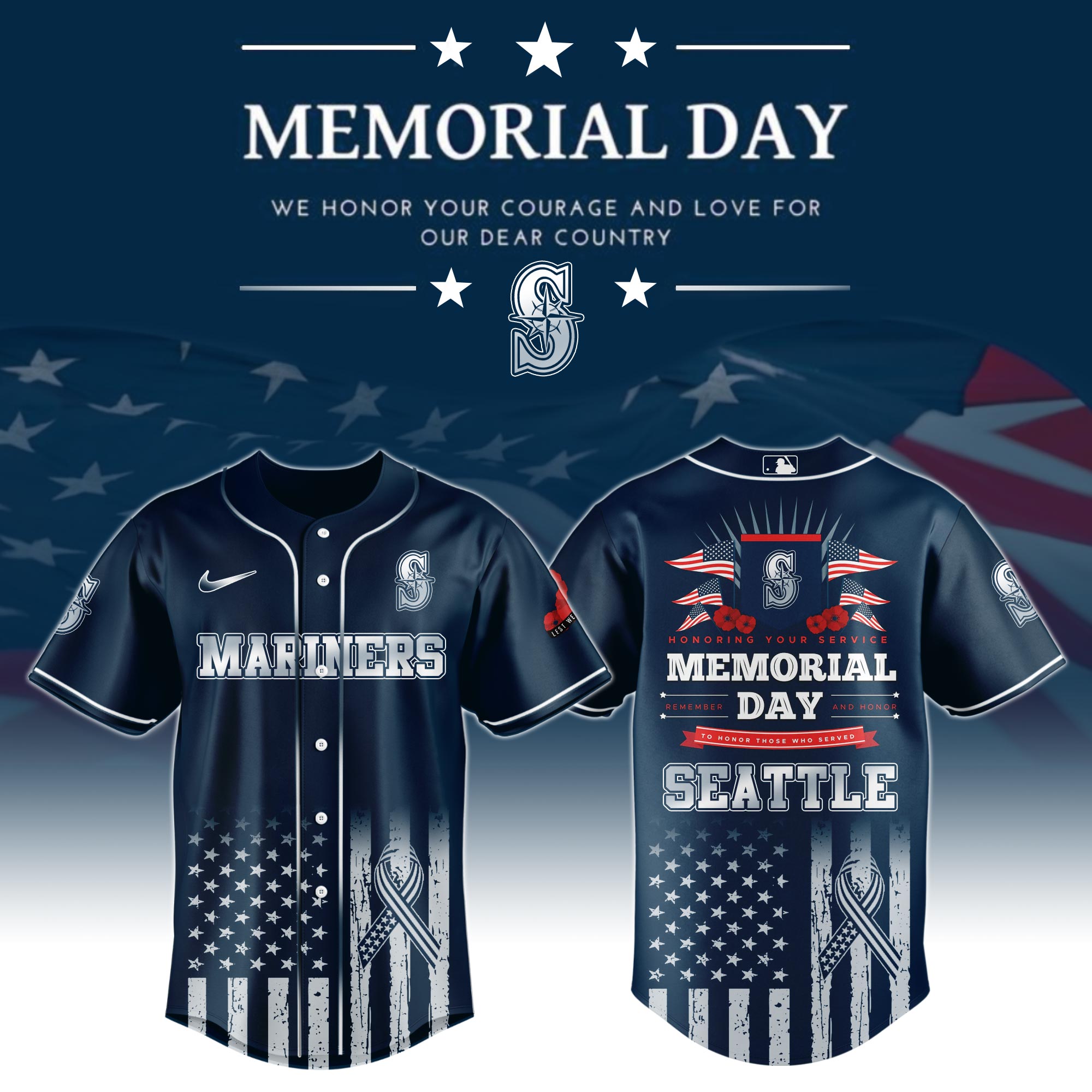 Seattle Mariners Special Memorial Day Limited Edition Custom Baseball Jersey