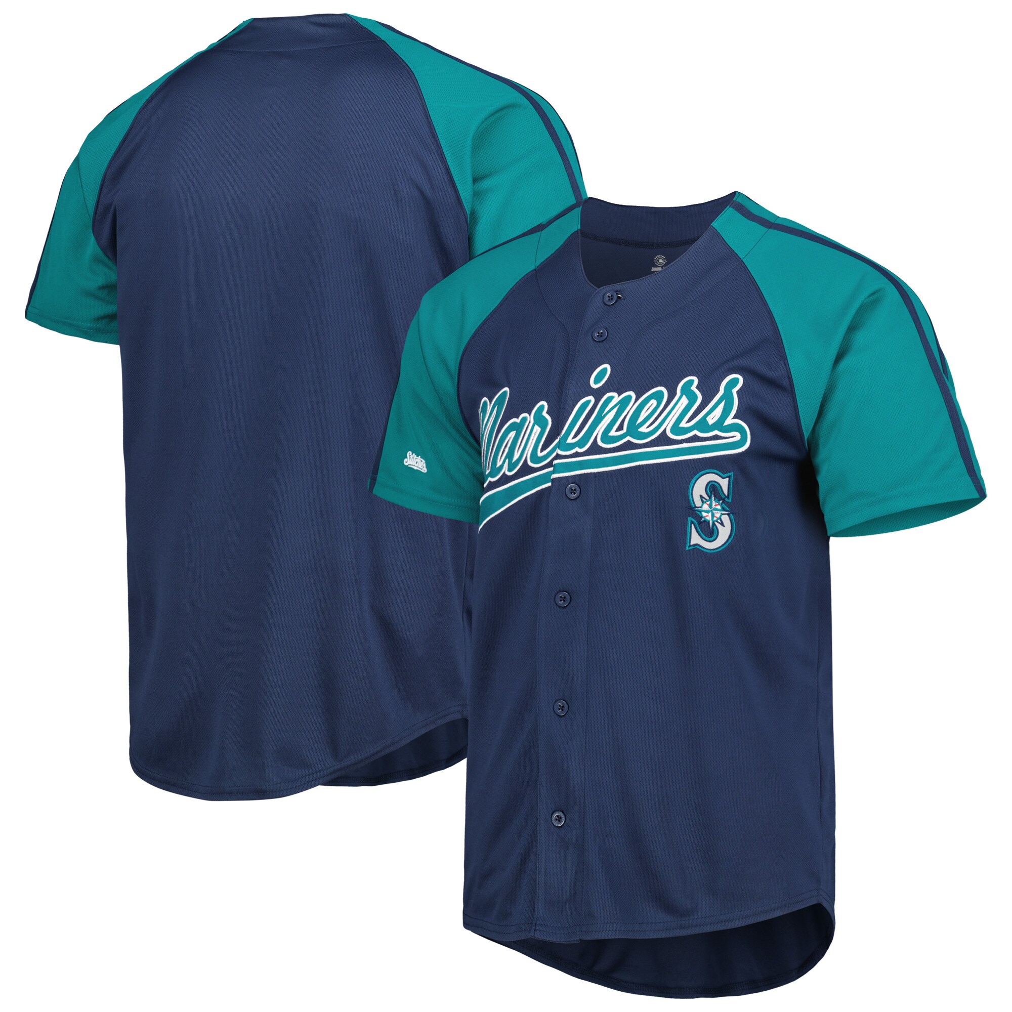 Seattle Mariners Stitches Button-down Raglan Fashion Baseball Jersey - Navy