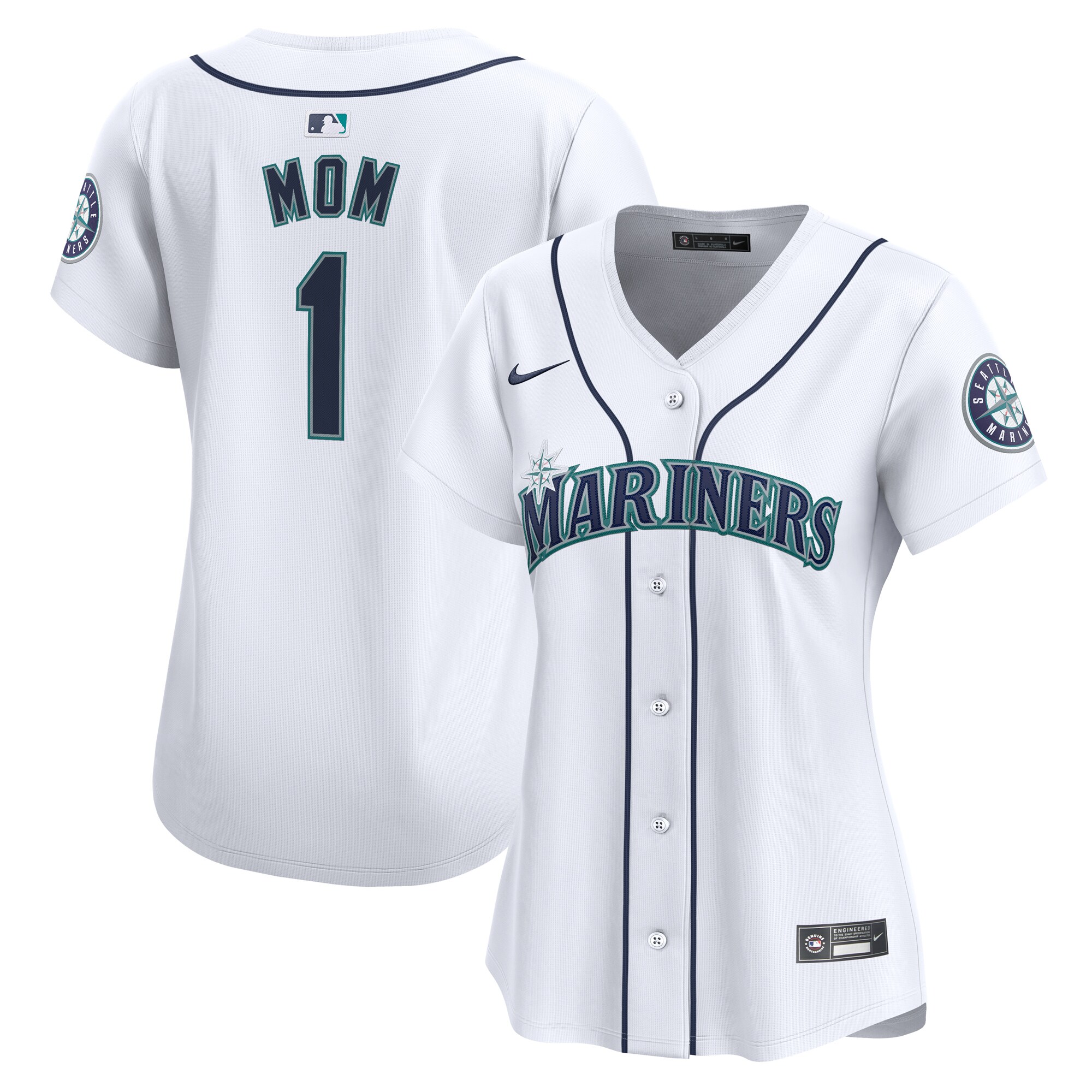 Seattle Mariners Women's #1 Mom Home Limited Baseball Jersey - White