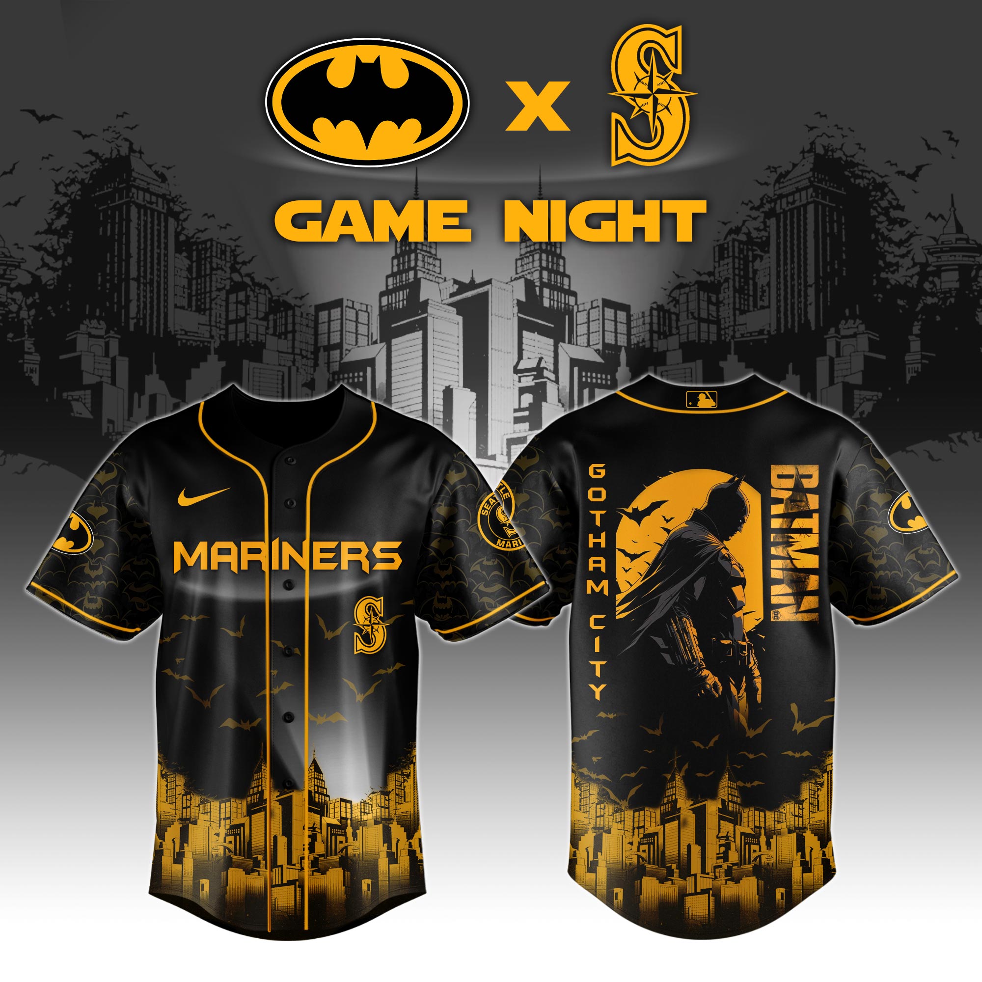 Seattle Mariners X Dc Batman Game Night Custom Baseball Jersey