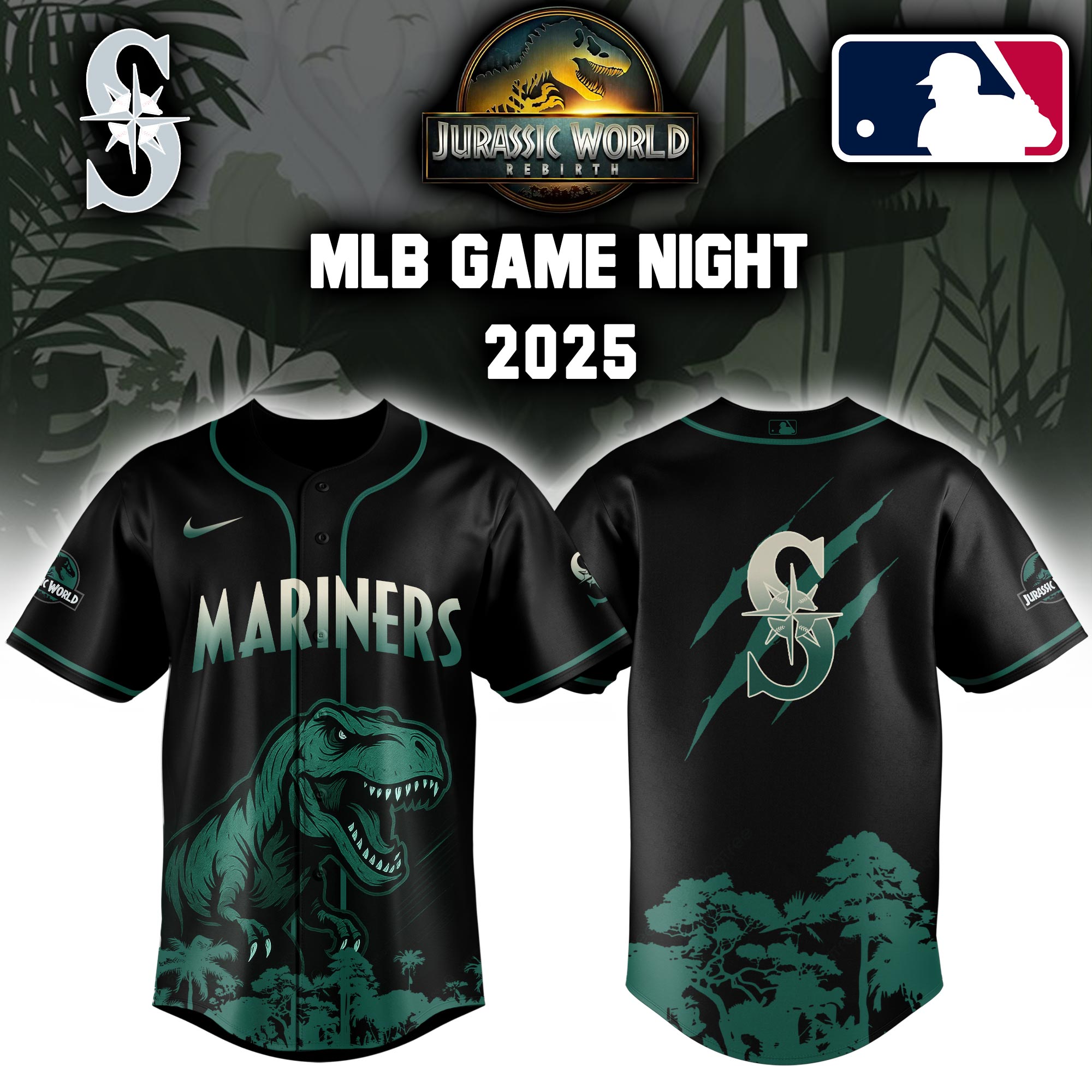 Seattle Mariners X Mlb Jurassic World Custom Baseball Jersey
