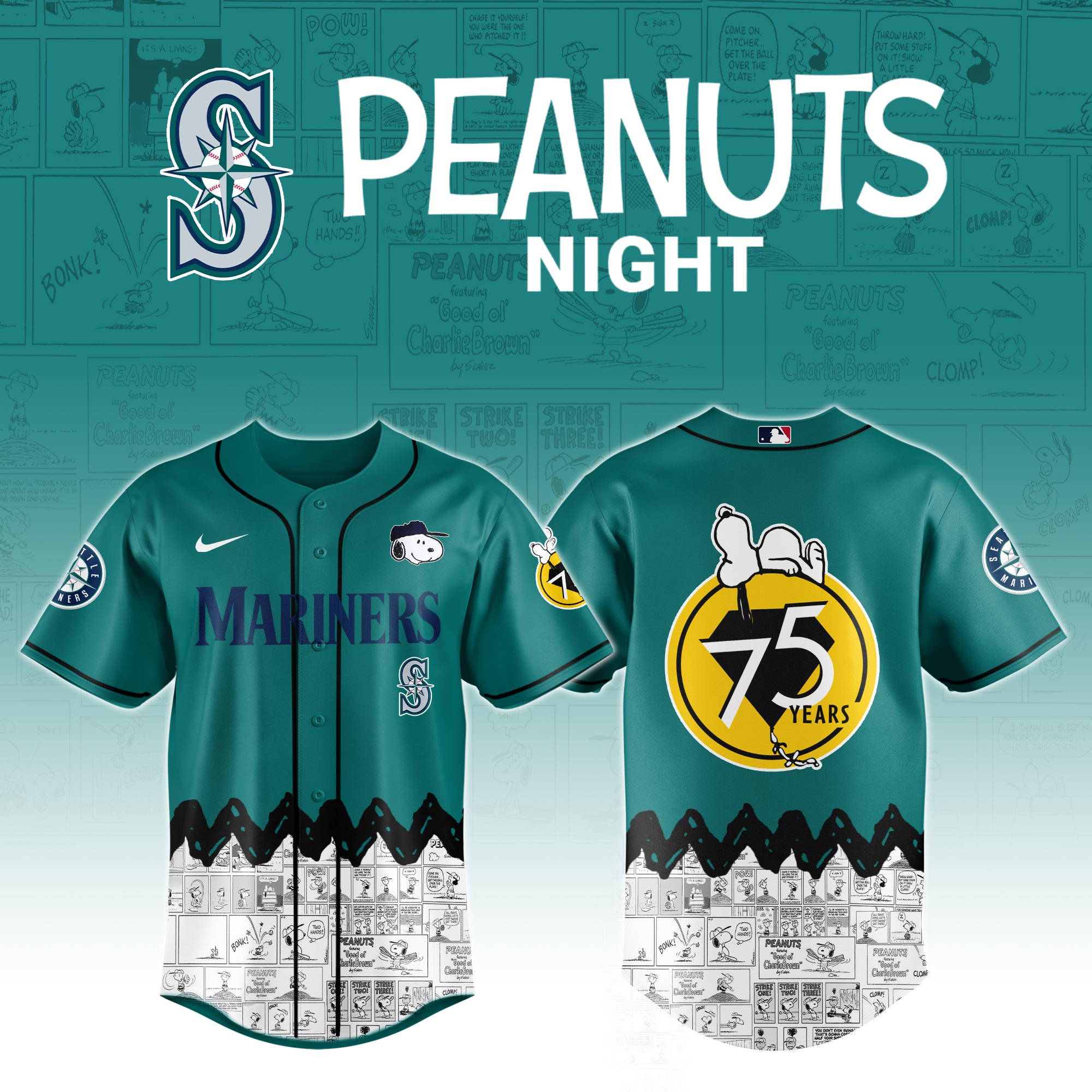 Seattle Mariners X Peanuts Night Custom Baseball Jersey 2025