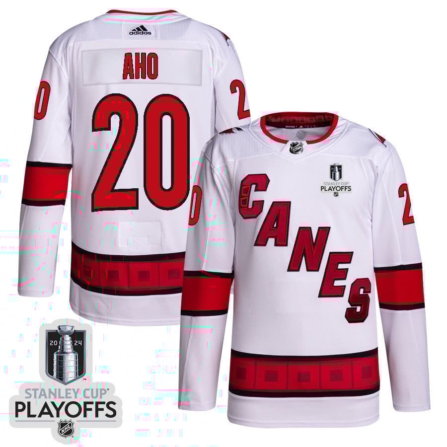 Sebastian Aho 20 Carolina Hurricanes 2024 NHL Playoffs Patch Away Hockey Jersey - Men, White - JS664 