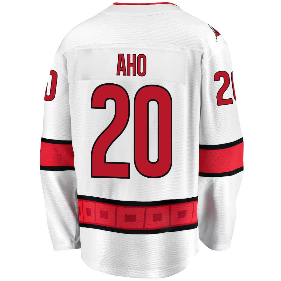 Alternative view of Sebastian Aho 20 Carolina Hurricanes Stanley Cup 2023 Playoffs Patch Away Breakaway Men Hockey Jersey - White - JS288 