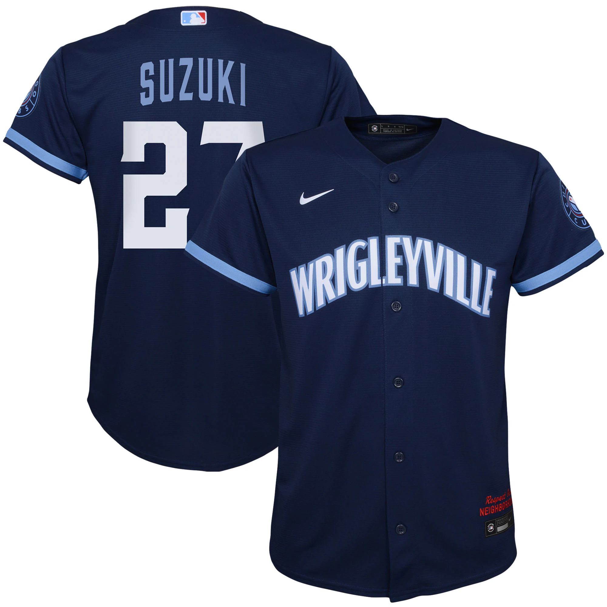 Alternative view of Seiya Suzuki Chicago Cubs Preschool City Connect Script Replica Player Baseball Jersey – Navy