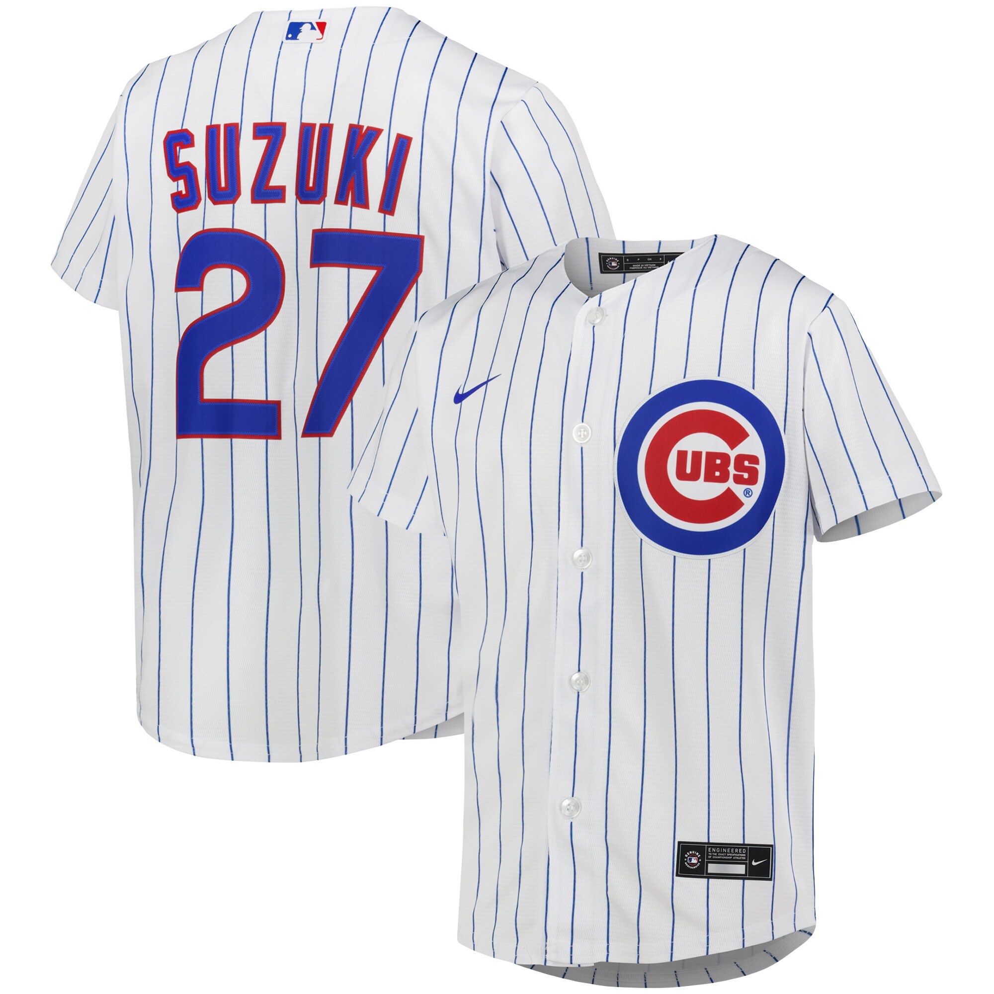 Alternative view of Seiya Suzuki Chicago Cubs Youth Alternate Replica Player Baseball Jersey – White