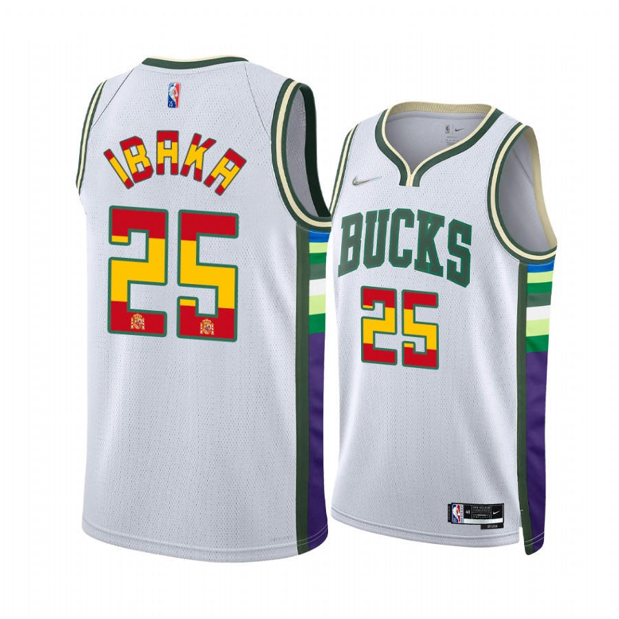 Serge Ibaka 25 Spain Flag Edition Milwaukee Bucks White Basketball Jersey Special - JS275 