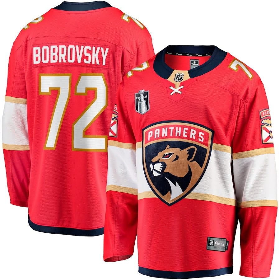 Sergei Bobrovsky 72 Florida Panthers 2023 Stanley Cup Final Home Primegreen Hockey Jersey - Red - JS360 