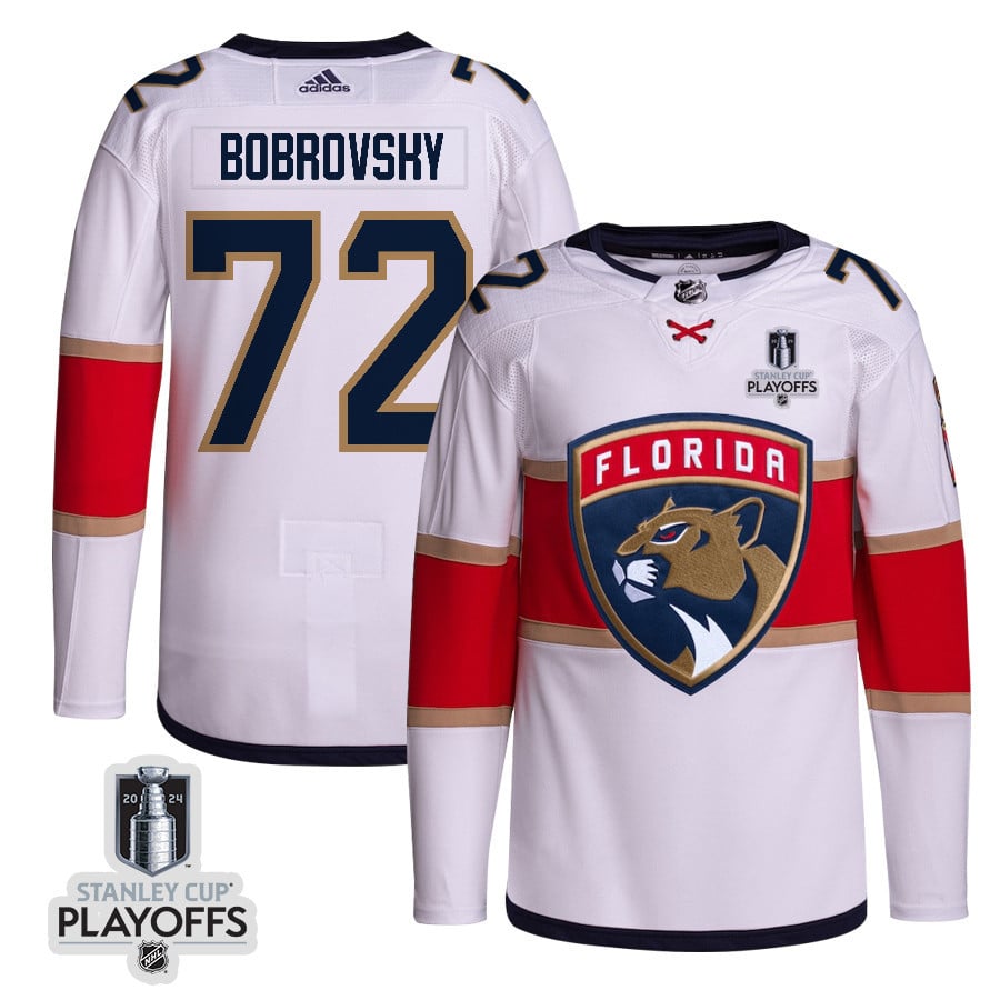 Sergei Bobrovsky 72 Florida Panthers 2024 NHL Playoffs Patch Away Hockey Jersey Customized - Men, White - JS376 
